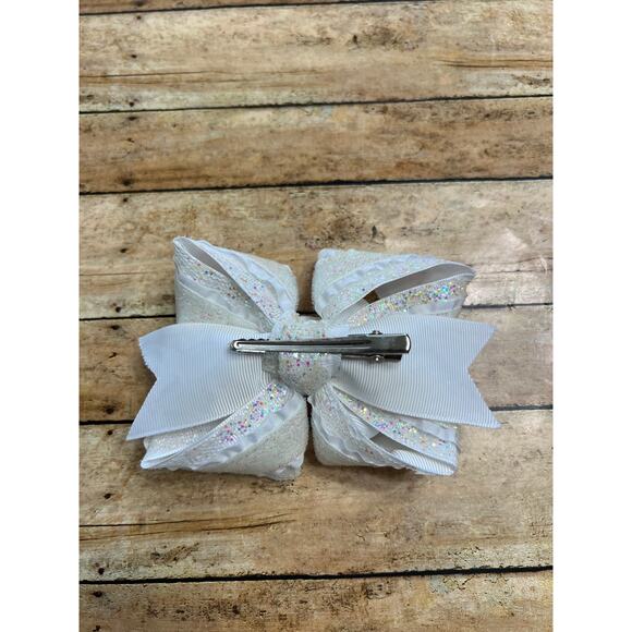 Lilly Reese Bowtique 4" White Glitter Ribbon Bow - Picture 2 of 2